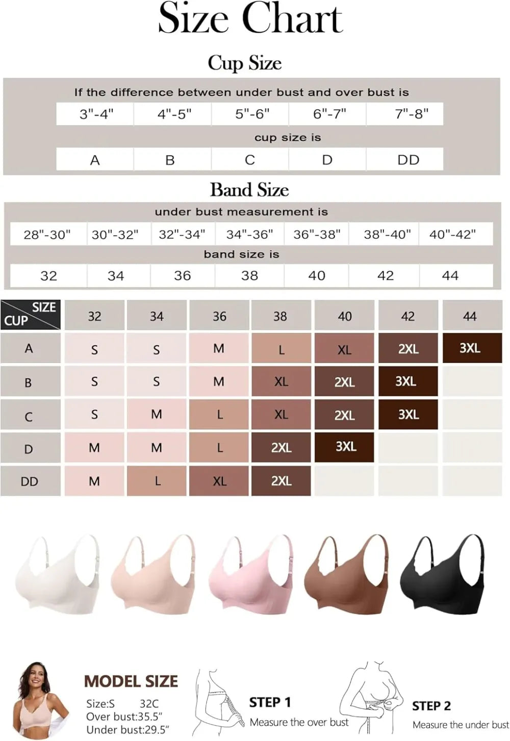 Womens Seamless Bras No Underwire Supportive Wireless Push Up Full Coverage Bralette Comfort Scalloped T-Shirt Bra