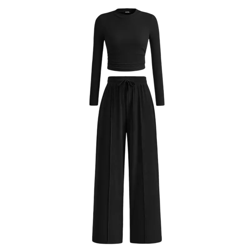 Women's Fall 2-Piece Set – Top & Wide-Leg Pants