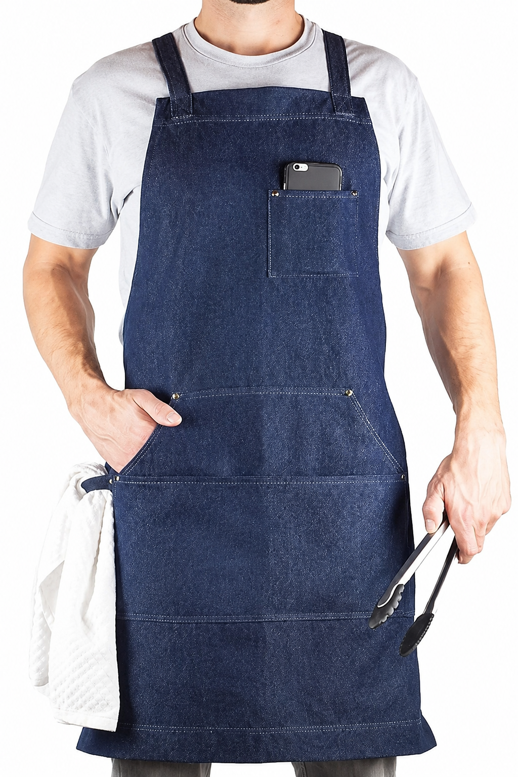 Durable Goods Heavy Duty Waxed CanvasApron for Men and Women, Adjustable CrossbackWork Apron with Tool Pockets, Water-Resistant -Fits up to XXL, Black