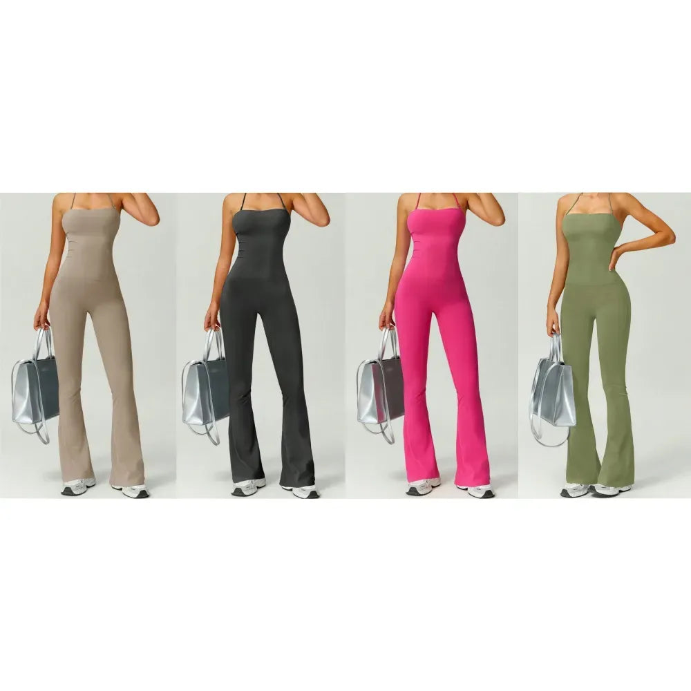 Women's Halter Neck Bodycon Flared Leg Jumpsuit