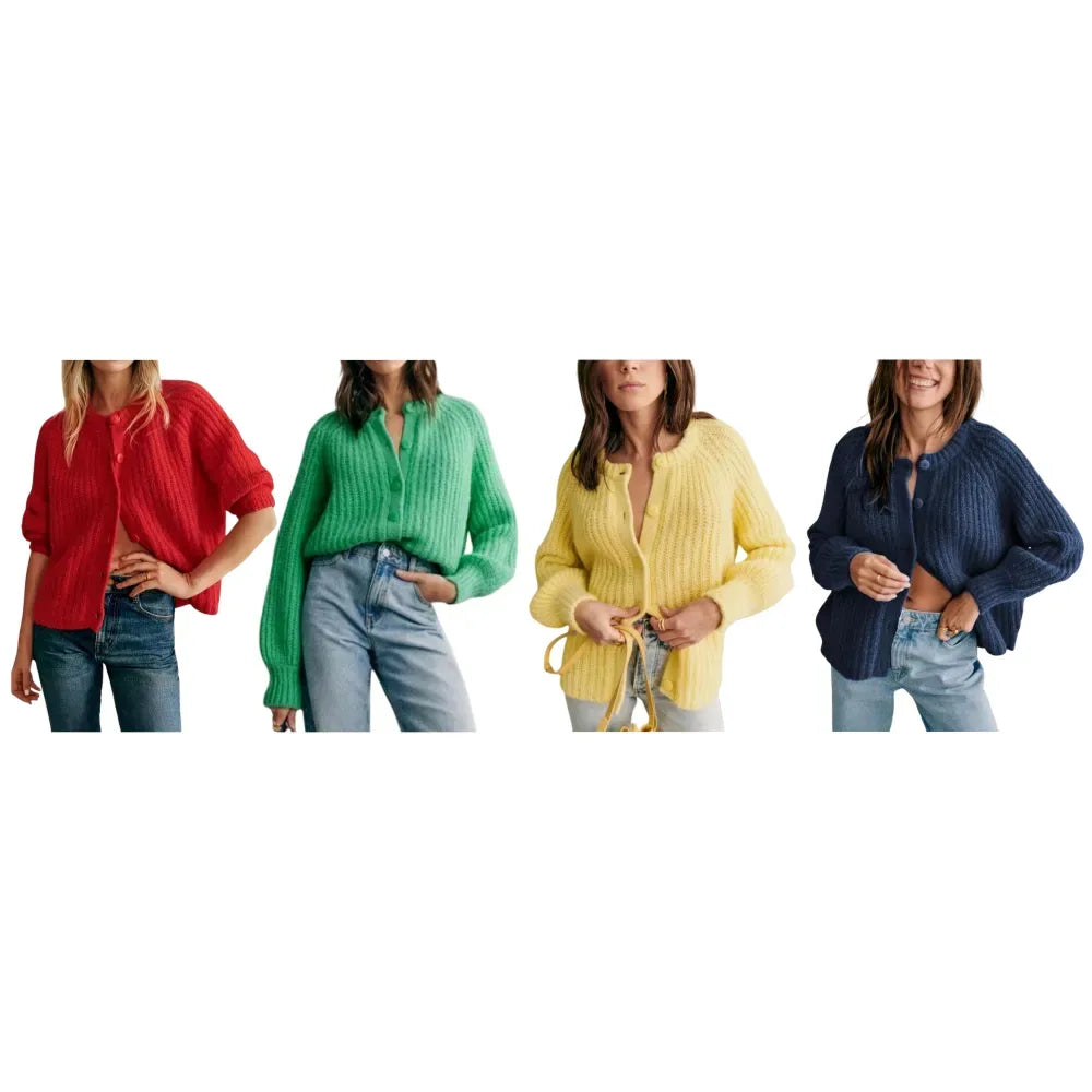 Women's Crewneck Button Down Cardigan Sweater
