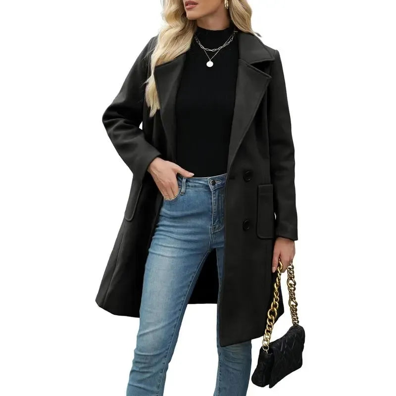 Women Wool Blend Camel Mid-Long Coat