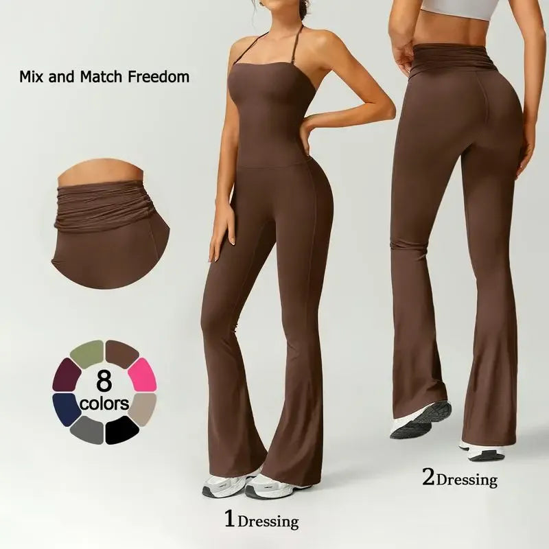 Women's Halter Neck Bodycon Flared Leg Jumpsuit
