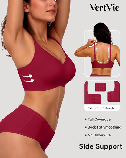 Womens Seamless Bras No Underwire Supportive Wireless Push Up Full Coverage Bralette Comfort Scalloped T-Shirt Bra