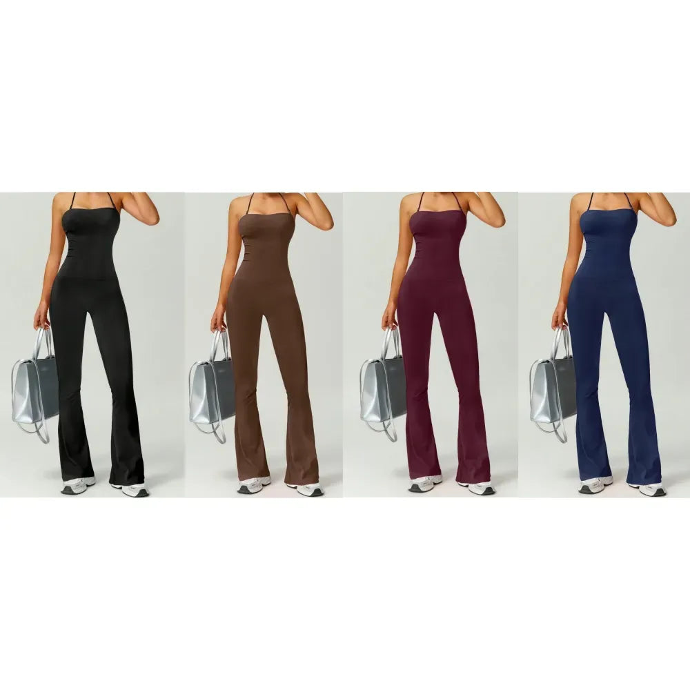 Women's Halter Neck Bodycon Flared Leg Jumpsuit