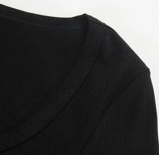 Women Long Sleeve Stretch Slim Round Neck Ribbed Basic Top