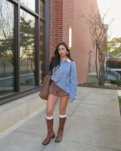 Stripey Oversized Collared Shirt