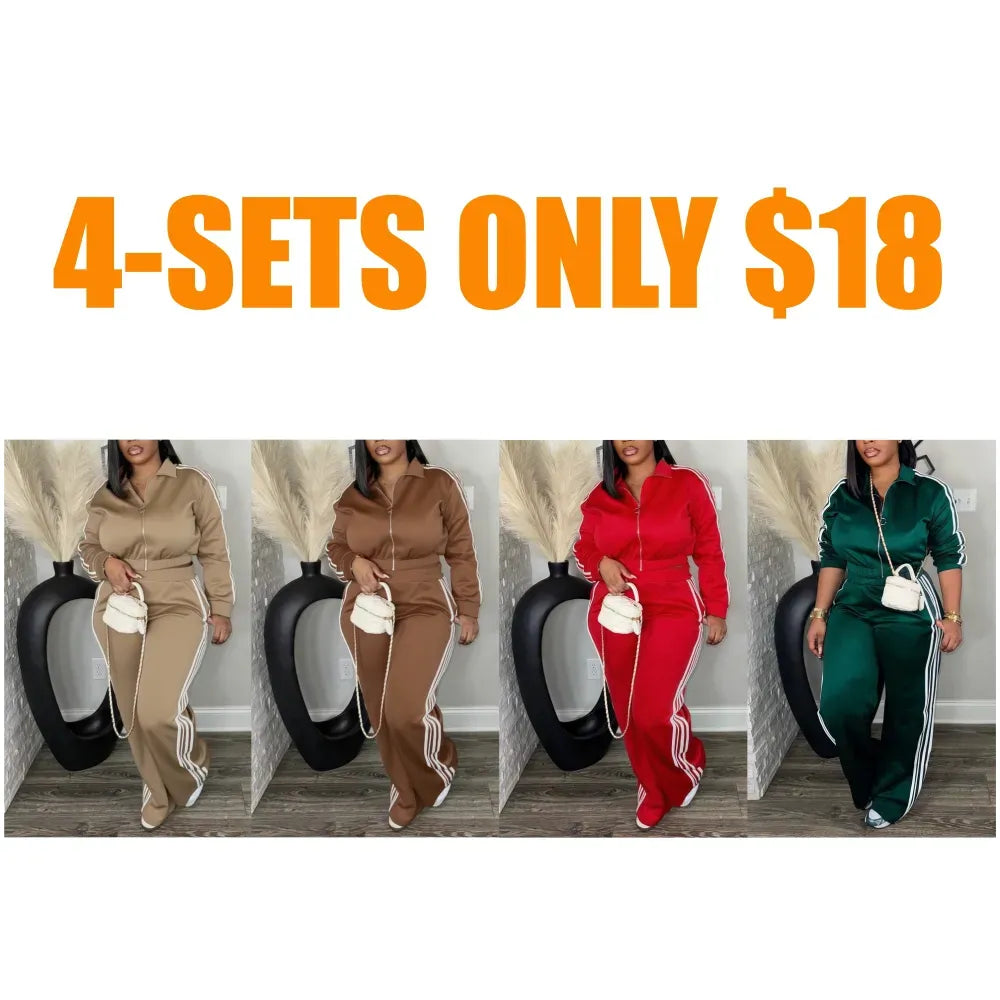 Casual Long Sleeve Zip Up Jacket & Pants Set