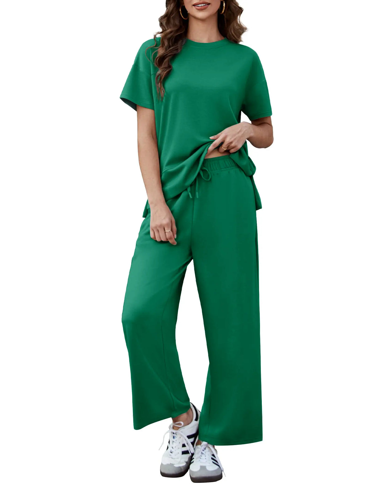 2 Piece Sets for Women Soft Short Sleeve Matching Lounge Set Wide Leg Pants Tracksuit Travel Summe Travel Kitr Outfits 2026 SwimWeek summerwins