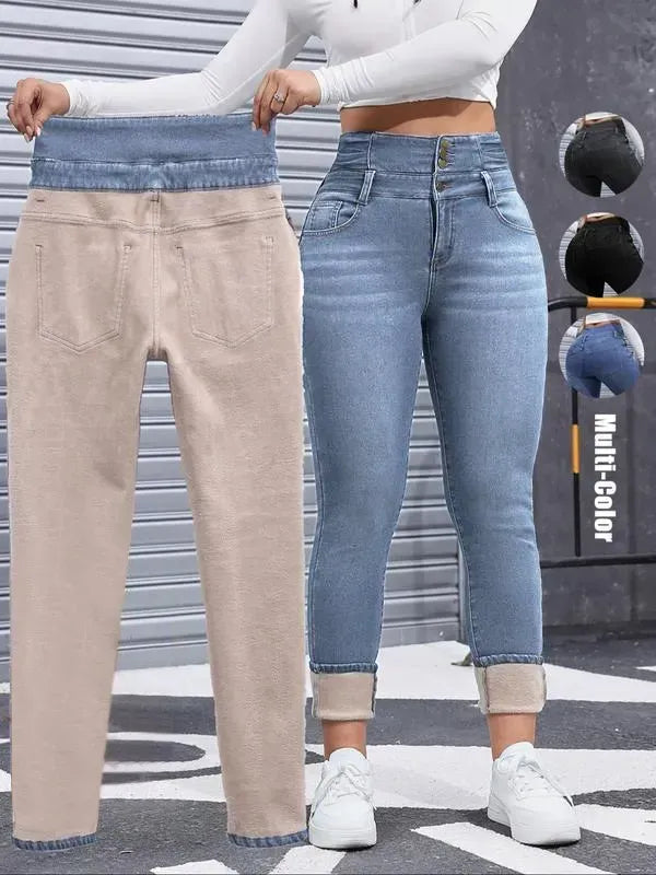Women's High Elasticity Fleece Lined Thick Denim Jeans