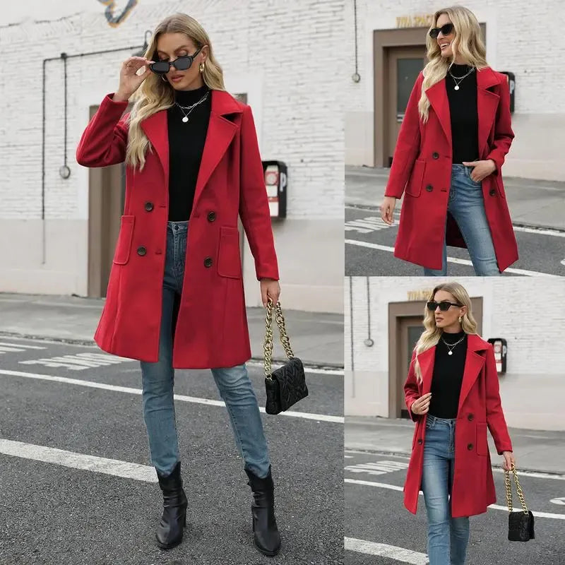 Women Wool Blend Camel Mid-Long Coat