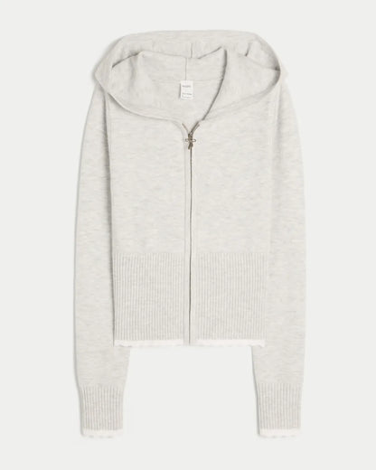 Cable-Knit Zip-Up Hoodie Sweater