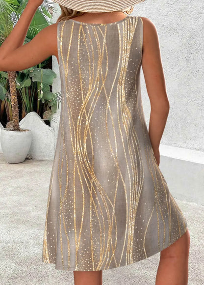White Jacquard A Line Sleeveless Round Neck Dress
