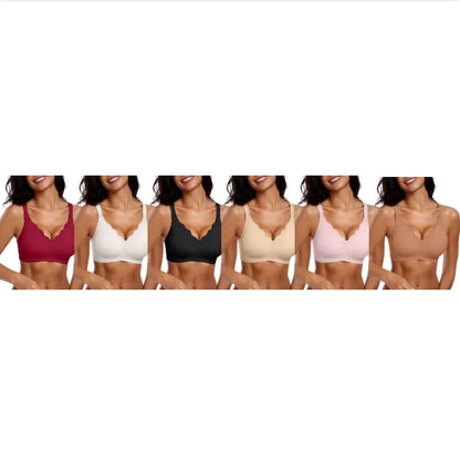 Womens Seamless Bras No Underwire Supportive Wireless Push Up Full Coverage Bralette Comfort Scalloped T-Shirt Bra