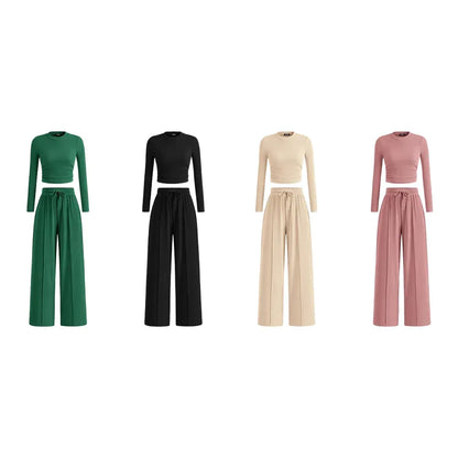 Women's Fall 2-Piece Set – Top & Wide-Leg Pants