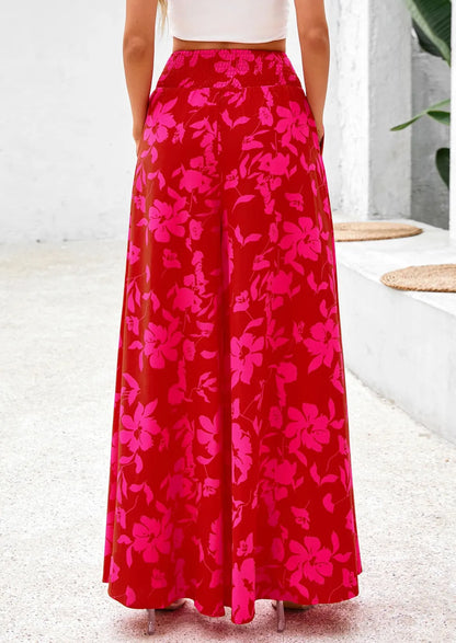 Casual Elastic High WaistedPockets Boho Beach Wide LegPalazzo Pants