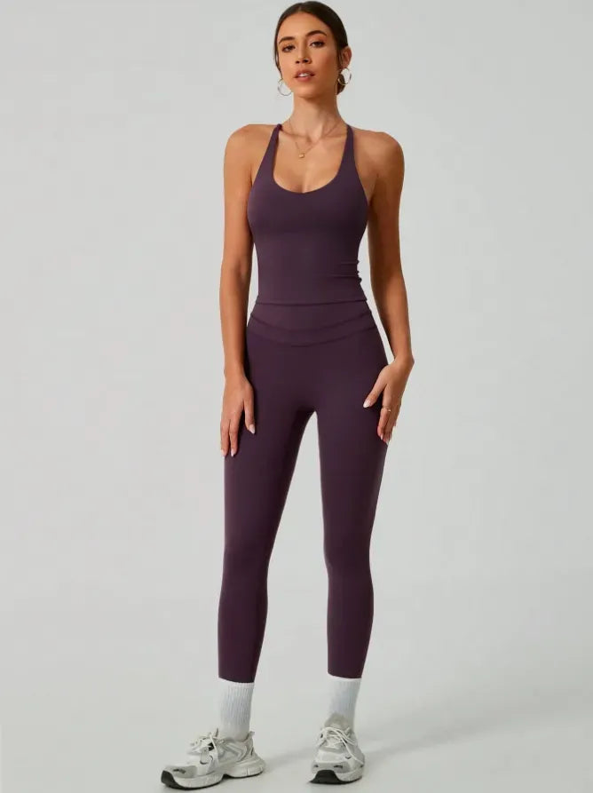 Women's Crisscross Back Tank & High-Waist Butt-Lift Leggings Set
