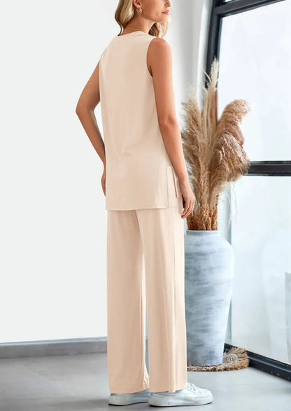 2 Piece Set LooseTank Top Wide Leg Pants CasualMatching Outfits Tracksuit