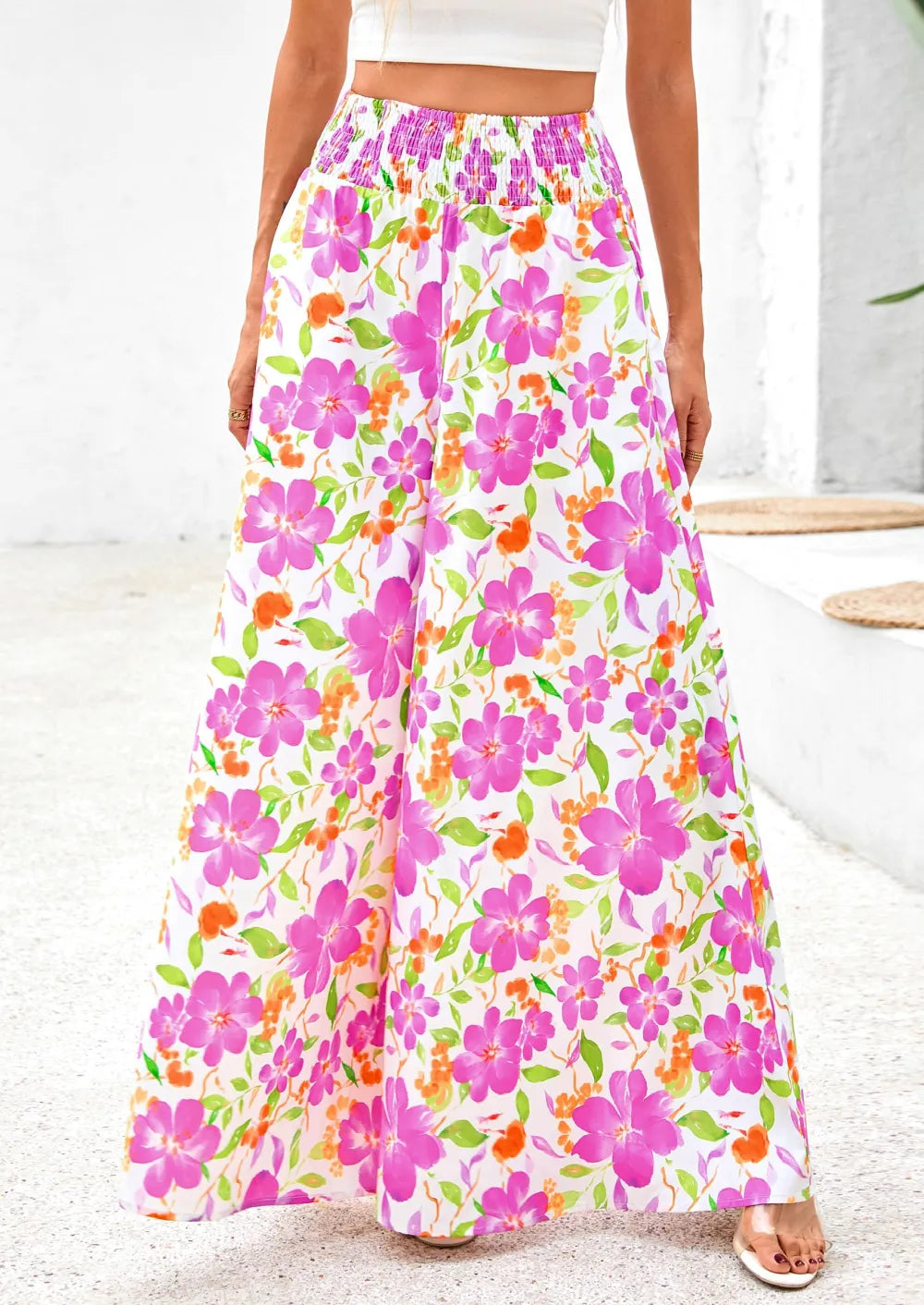Casual Elastic High WaistedPockets Boho Beach Wide LegPalazzo Pants