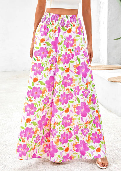 Casual Elastic High WaistedPockets Boho Beach Wide LegPalazzo Pants