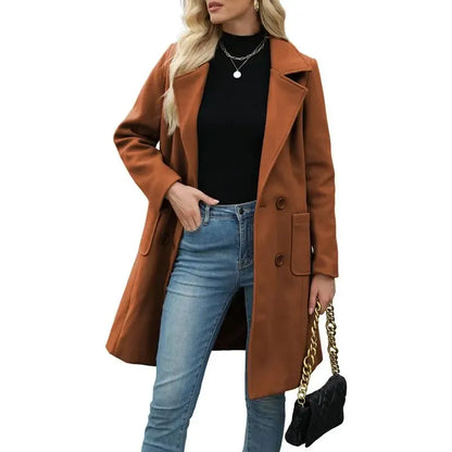 Women Wool Blend Camel Mid-Long Coat