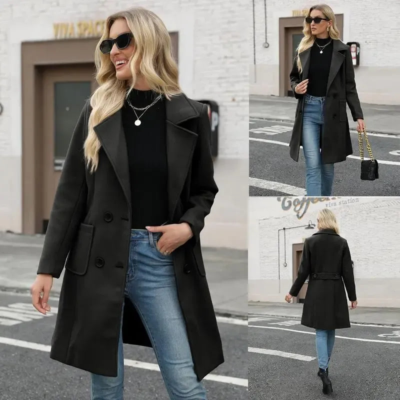 Women Wool Blend Camel Mid-Long Coat