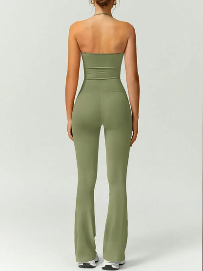 Women's Halter Neck Bodycon Flared Leg Jumpsuit