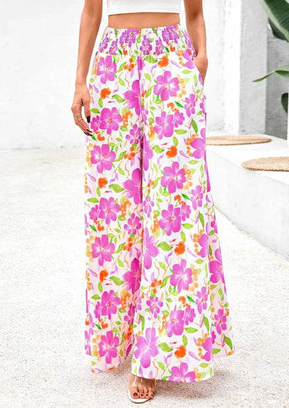 Casual Elastic High WaistedPockets Boho Beach Wide LegPalazzo Pants