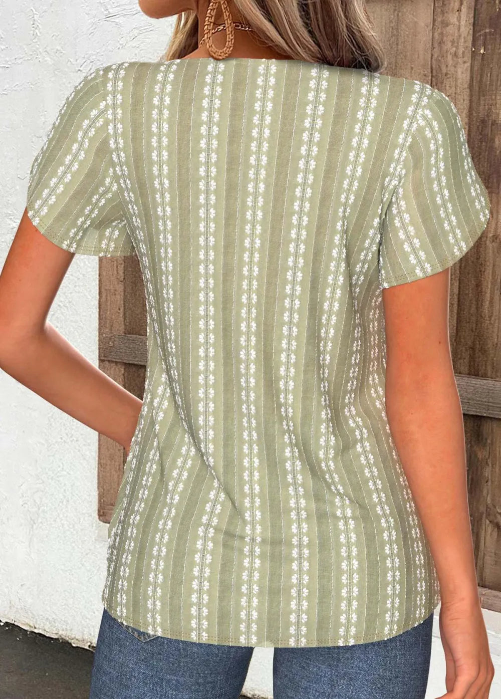 White Curved Hem Short Sleeve Split Neck T Shirt