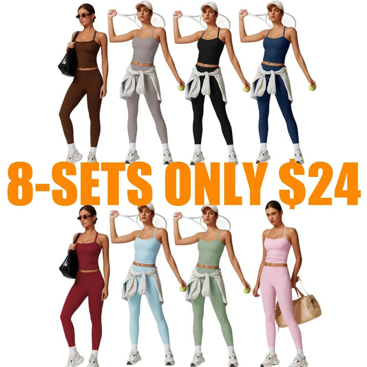 Women's Solid Cut Out Backless Cami Top & High Waist Leggings Tracksuit Set