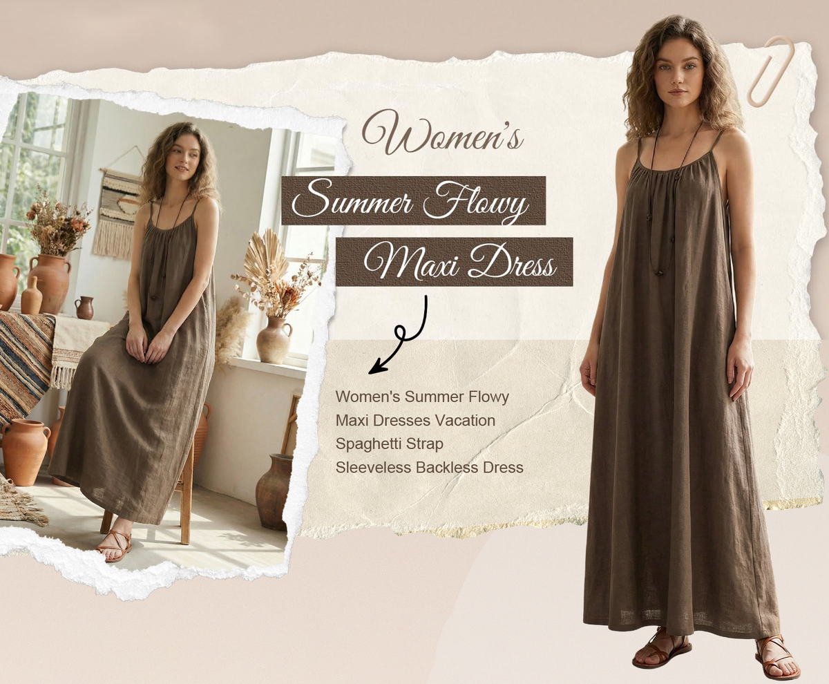 Women's Cotton LinenBackless Loose Dress