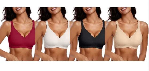 Womens Seamless Bras No Underwire Supportive Wireless Push Up Full Coverage Bralette Comfort Scalloped T-Shirt Bra