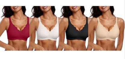 Womens Seamless Bras No Underwire Supportive Wireless Push Up Full Coverage Bralette Comfort Scalloped T-Shirt Bra