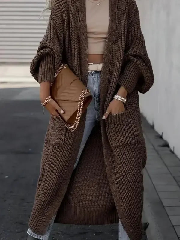 Women's Solid Drop Shoulder Long Cardigan