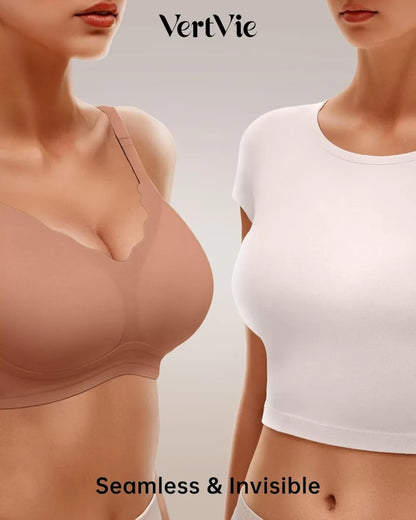 Womens Seamless Bras No Underwire Supportive Wireless Push Up Full Coverage Bralette Comfort Scalloped T-Shirt Bra