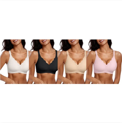 Womens Seamless Bras No Underwire Supportive Wireless Push Up Full Coverage Bralette Comfort Scalloped T-Shirt Bra