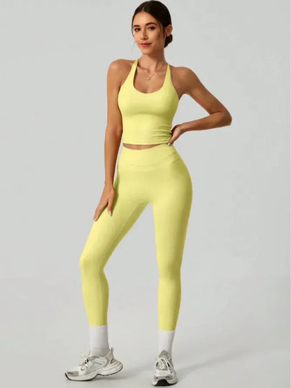 Women's Crisscross Back Tank & High-Waist Butt-Lift Leggings Set