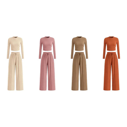 Women's Fall 2-Piece Set – Top & Wide-Leg Pants