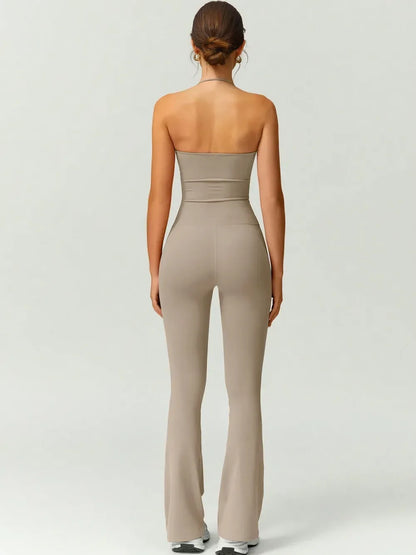Women's Halter Neck Bodycon Flared Leg Jumpsuit