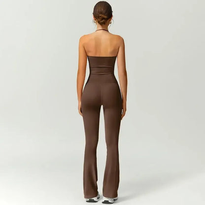 Women's Halter Neck Bodycon Flared Leg Jumpsuit