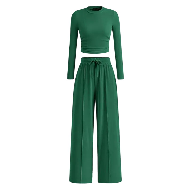 Women's Fall 2-Piece Set – Top & Wide-Leg Pants