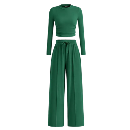 Women's Fall 2-Piece Set – Top & Wide-Leg Pants