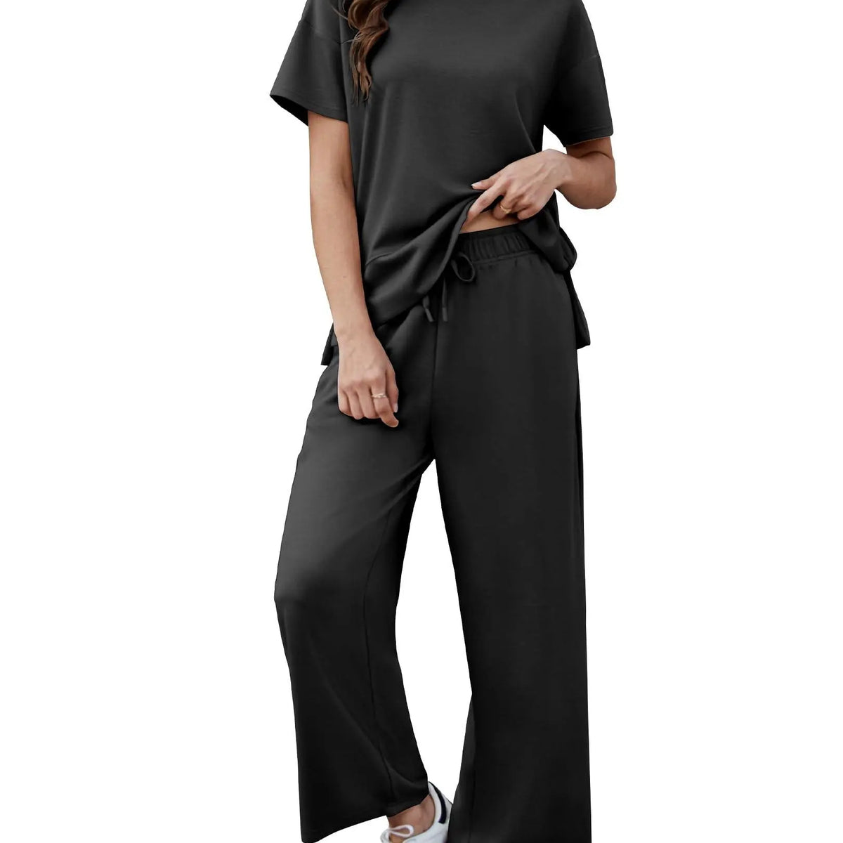 2 Piece Sets for Women Soft Short Sleeve Matching Lounge Set Wide Leg Pants Tracksuit Travel Summe Travel Kitr Outfits 2026 SwimWeek summerwins
