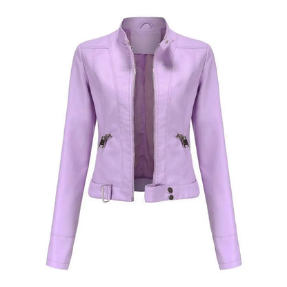 New Women's Short LeatherJackets, Small Outerwear for Springand Autumn