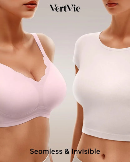 Womens Seamless Bras No Underwire Supportive Wireless Push Up Full Coverage Bralette Comfort Scalloped T-Shirt Bra