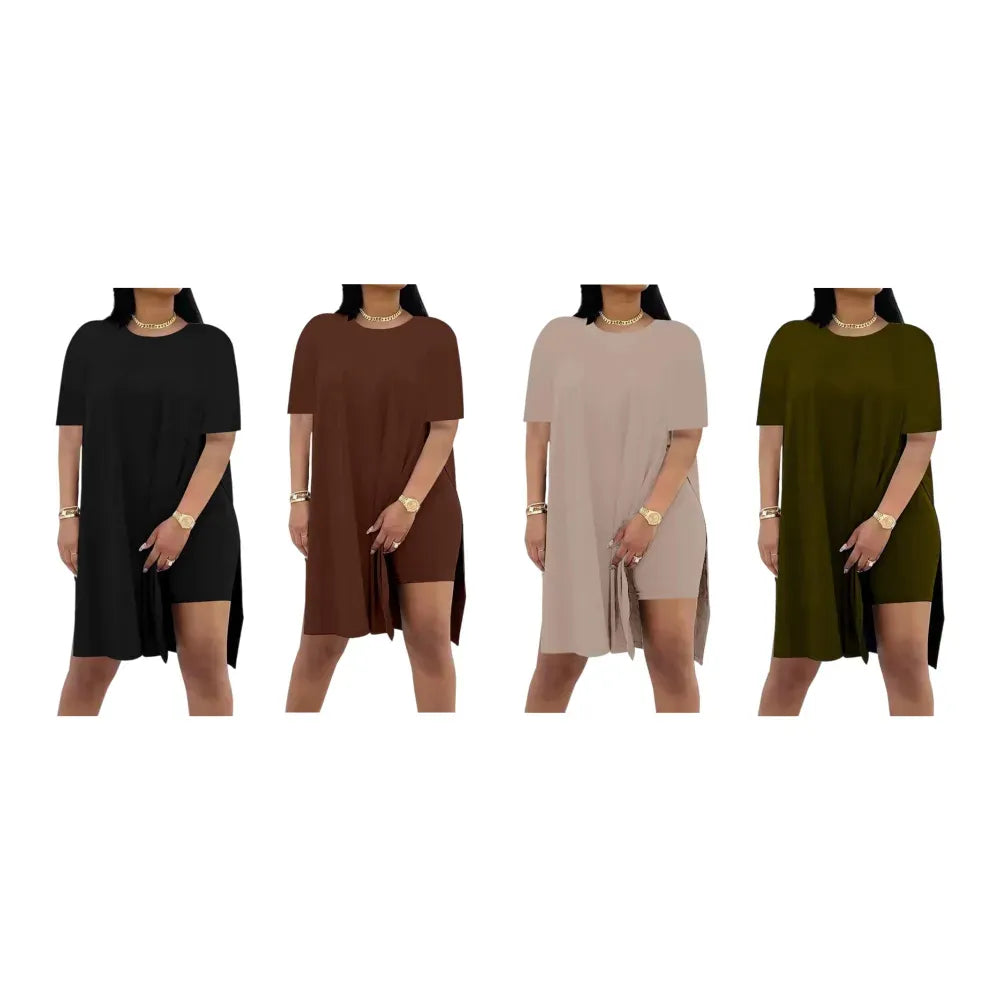 Women Plus Crewneck Short Sleeve Tops and Skinny Biker Shorts Sets