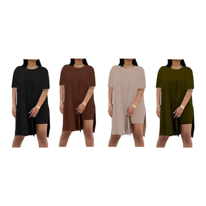 Women Plus Crewneck Short Sleeve Tops and Skinny Biker Shorts Sets