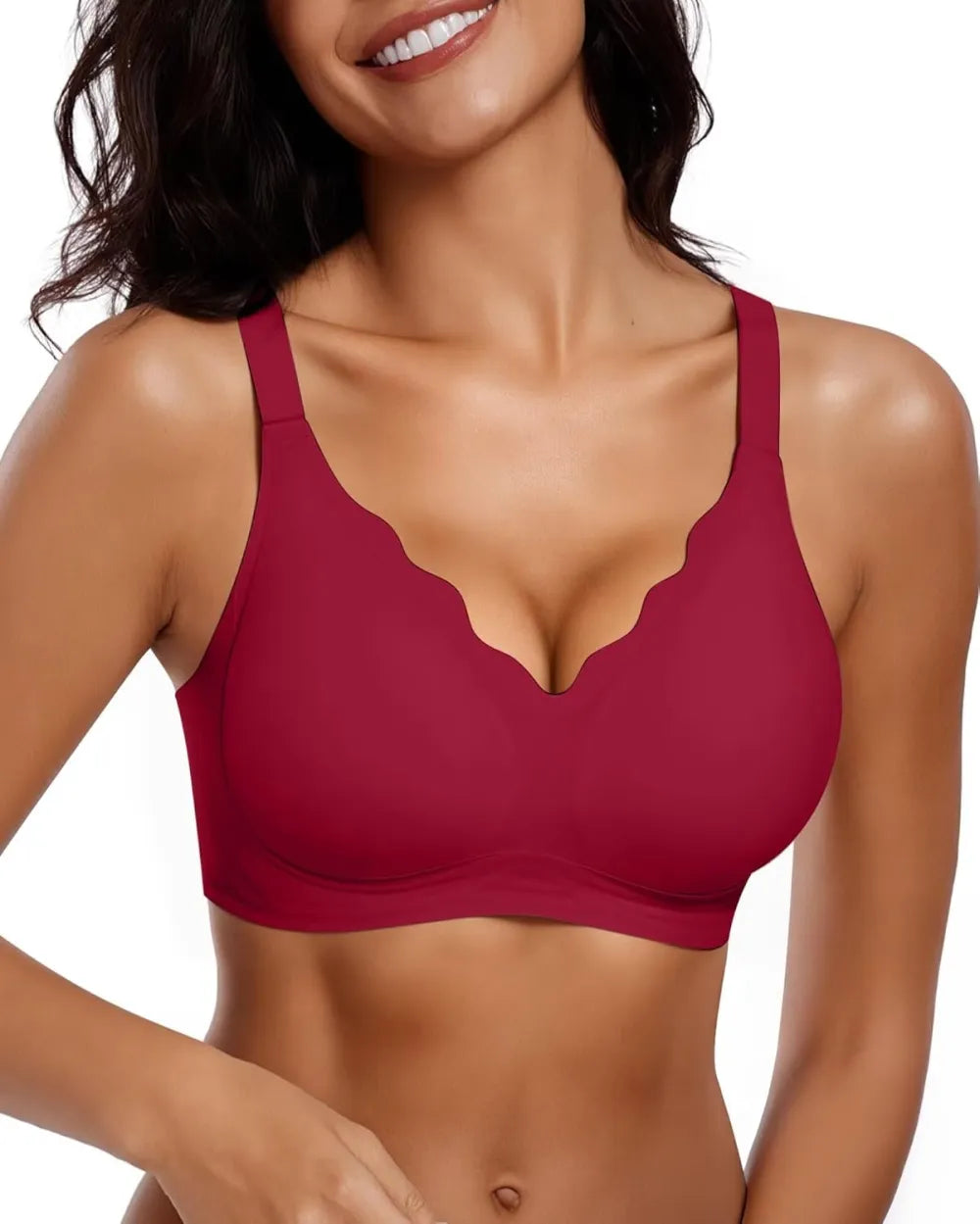 Womens Seamless Bras No Underwire Supportive Wireless Push Up Full Coverage Bralette Comfort Scalloped T-Shirt Bra