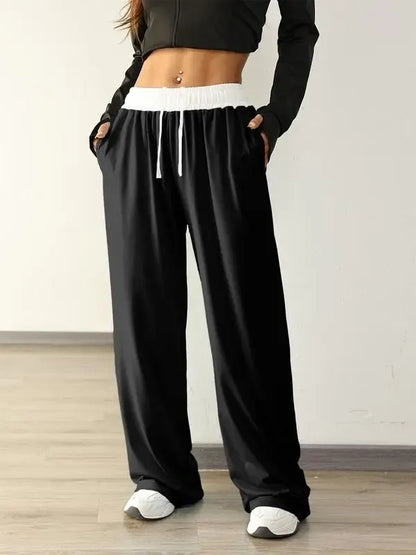Women's Colorblock Drawstring Waist Sports Jogger Pants