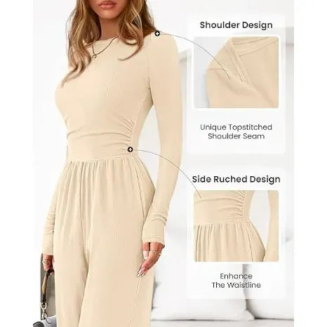 Women's Fall 2-Piece Set – Top & Wide-Leg Pants